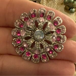 Pink and Silver Tone  Brooch